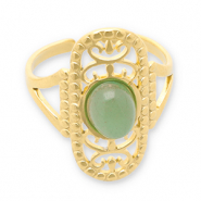 Anelli in acciaio inossidabile con pietra naturale oro-verde jade