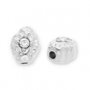 Perline in acciaio inossidabile ovale con strass argento-trasparente