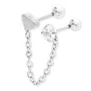 Piercing all'orecchio in acciaio inossidabile cuore con catena & strass argento-cristallo