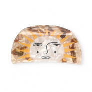 Accessori fermaglio per capelli sole con faccia marrone perlato-bianco perlato-ocra