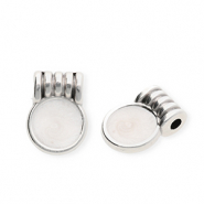 Ciondoli di metallo DQ&reg; tonda argento antico-bianco madreperla (privo di nichel)