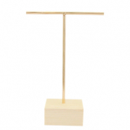 Espositore per bigiotteria a 'T' con supporto di legno per orecchini naturale-oro