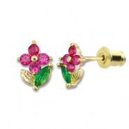 Metallo TQ in ottone orecchini fiore oro-rosa scuro-verde