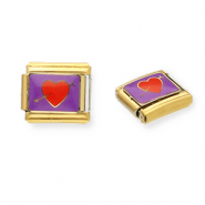 Link-tessera per bracciale italiano con ciondoli in acciaio inossidabile cuore con freccia oro-viola-rosso