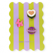 BY31® Pins "Sushi" / cane a palloncino / "Give me space" su un cartoncino verde-viola-rosa-bianco-giallo