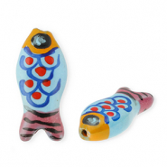Perline di ceramica pesce blu-arancione-rosa vintage-rosso-nero