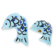 Perline di ceramica pesce blu-nero