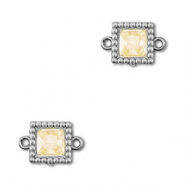 Distanziatore in acciaio inossidabile zircone quadrato argento-arancione chiaro
