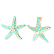 Orecchini alla moda smalto stella marina con perno in acciaio inossidabile oro-turchese