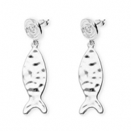 Orecchini alla moda spirale & pesce con perno in acciaio inossidabile argento