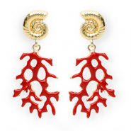 Orecchini alla moda smalto conchiglia & corallo con perno in acciaio inossidabile oro-rosso scuro