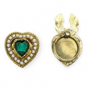 Copri bottoni cuore con imitazione di perle oro antico-verde smeraldo-bianco