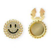 Copri bottoni smiley con strass e imitazione di perle oro-nero-cristallo-bianco