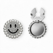 Copri bottoni smiley con strass e imitazione di perle argento-nero-cristallo-bianco