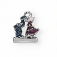 Ciondoli in acciaio inossidabile con smalto coppia che si bacia Argento-blu-viola