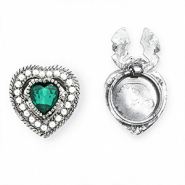 Copri bottoni a cuore con imitazione di perle argento-verde smeraldo-bianco