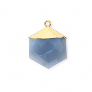 Ciondoli in pietra naturale Calcedonio esagono blu denim-oro