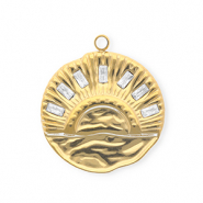 Ciondoli in acciaio inossidabile con strass tonda con tramonto oro-cristallo