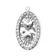 Ciondoli in acciaio inossidabile con strass ovalo con cuori argento-cristallo