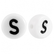 Perline alfabeto in acrilico con disegno lettera S bianco