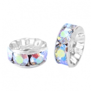 Perline strass 6 mm rondella argento - cristallo AB coated