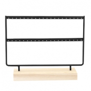 Espositore per bigiotteria di metallo per orecchini con supporto di legno due livelli nero