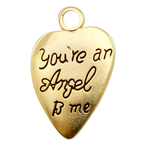 Ciondoli di metallo TQ a forma di cuore con scritta 'you're an Angel to me' oro (privo di nichel)