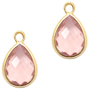 Pendenti di vetro Crystal Glass 11x7 mm a forma di goccia rosa vintage cristallo - oro