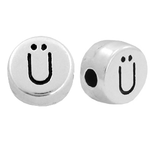 Perline alfabeto di metallo DQ con disegno lettera &Uuml; argento antico (privo di nichel)