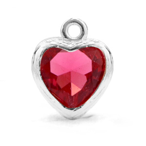 Pendenti di vetro Crystal Glass a forma di cuore rosa indiano-argento