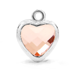 Pendenti di vetro Crystal Glass a forma di cuore rosa vintage-argento