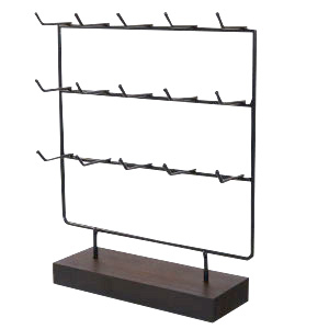 Espositore per bigiotteria con supporto di legno per cartoncini 3 file nero-marrone scuro