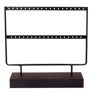 Espositore per bigiotteria con supporto di legno per orecchini 2 file nero-marrone scuro