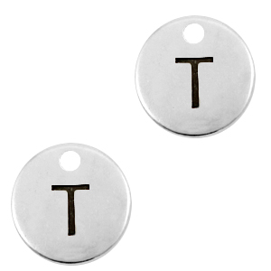 Ciondoli di metallo DQ lettera T argento antico (privo di nichel)