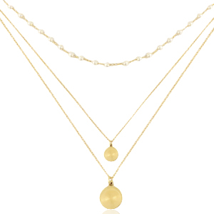 Collane in acciaio inossidabile triplo giro moneta & perla oro