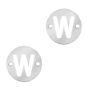 Ciondoli in acciaio inossidabile distanziatore rotondo 10mm lettera W moneta argento