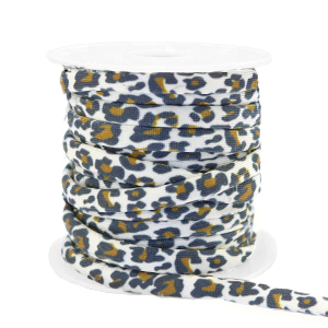Nastro elastico cucito con stampa leopardo bianco-marrone