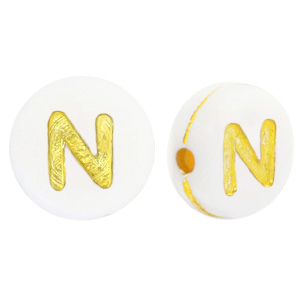 Perline alfabeto in acrilico N bianco-oro