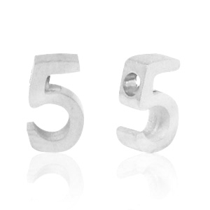 Perline in acciaio inossidabile con disegno numero 5 argento