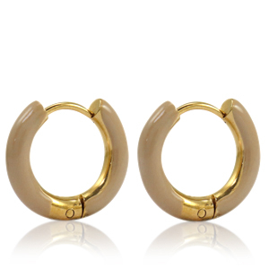 Orecchini in acciaio inossidabile a cerchio smalto 16mm marrone nudo-oro