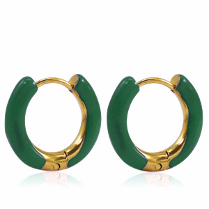Orecchini in acciaio inossidabile a cerchio smalto 16mm verde sacramento-oro