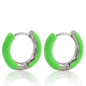 Orecchini in acciaio inossidabile a cerchio smalto 16mm verde vivo-argento