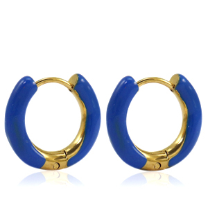 Orecchini in acciaio inossidabile a cerchio smalto 16mm blu cobalto-oro