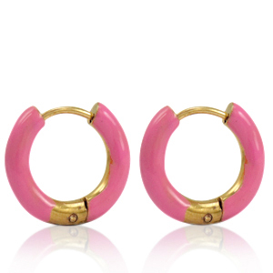 Orecchini in acciaio inossidabile a cerchio smalto 16mm rosa thulian-oro