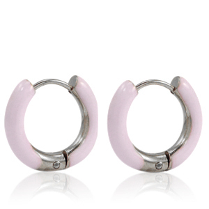 Orecchini in acciaio inossidabile a cerchio smalto 16mm rosa chiaro delicato-argento