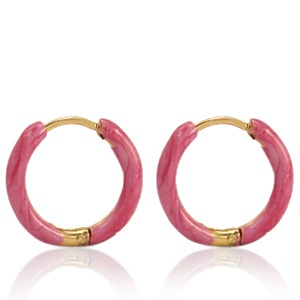 Orecchini in acciaio inossidabile a cerchio smalto 14mm rosa punch-oro