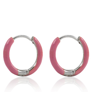 Orecchini in acciaio inossidabile a cerchio smalto 14mm rosa thulian-argento