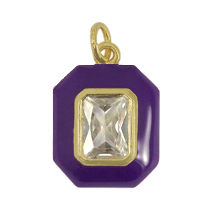 Metallo TQ in ottone ciondolo rettangolo zirconia viola scuro-oro