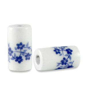 Perline di ceramica tubo bianco-blu Delft