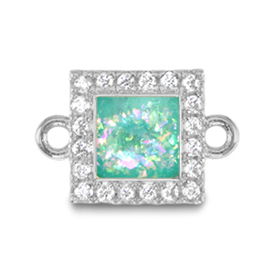 Metallo TQ in ottone ciondolo distanziatore rettangolo smalto argento-blu turchese